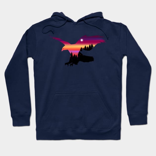 Beautiful Flying Eagle Surreal Sky Silhouette Artwork Hoodie by Wishtopia